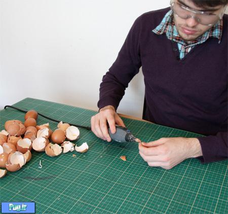 ساخت مجسمه مرغی با تخم مرغ! 