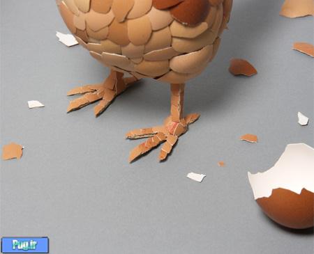 ساخت مجسمه مرغی با تخم مرغ! 