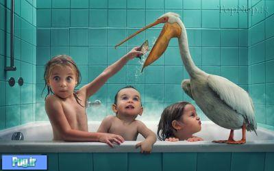 عکس های فانتزی یک پدر از بچه هایش با حیوانات 